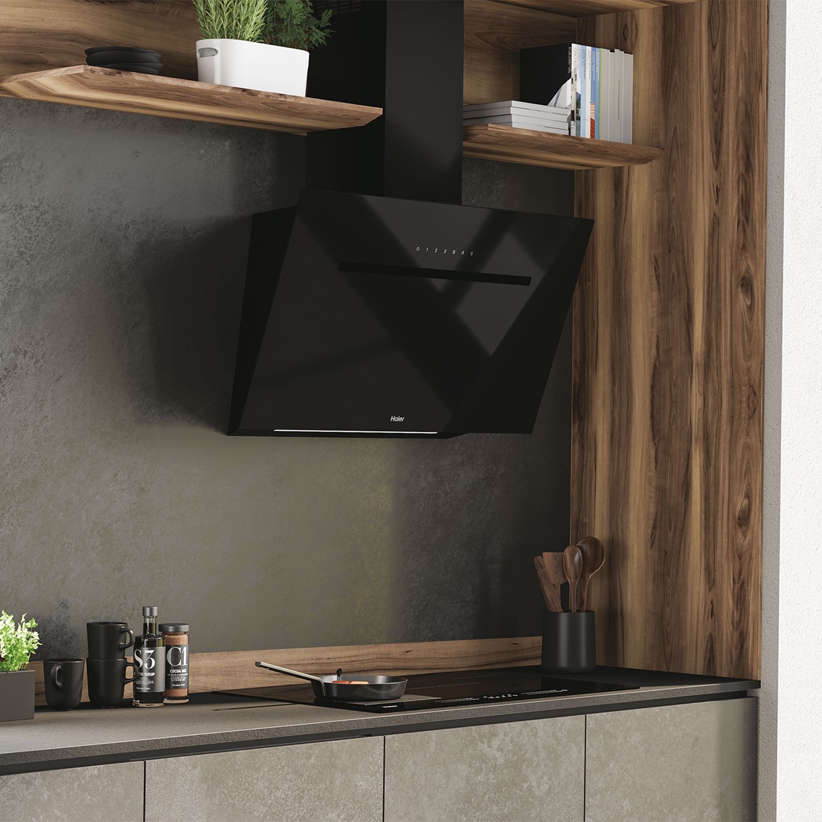 Campana decorativa Haier con 4 velocidades control táctil - HADG9BCS6BVOC Negro-5