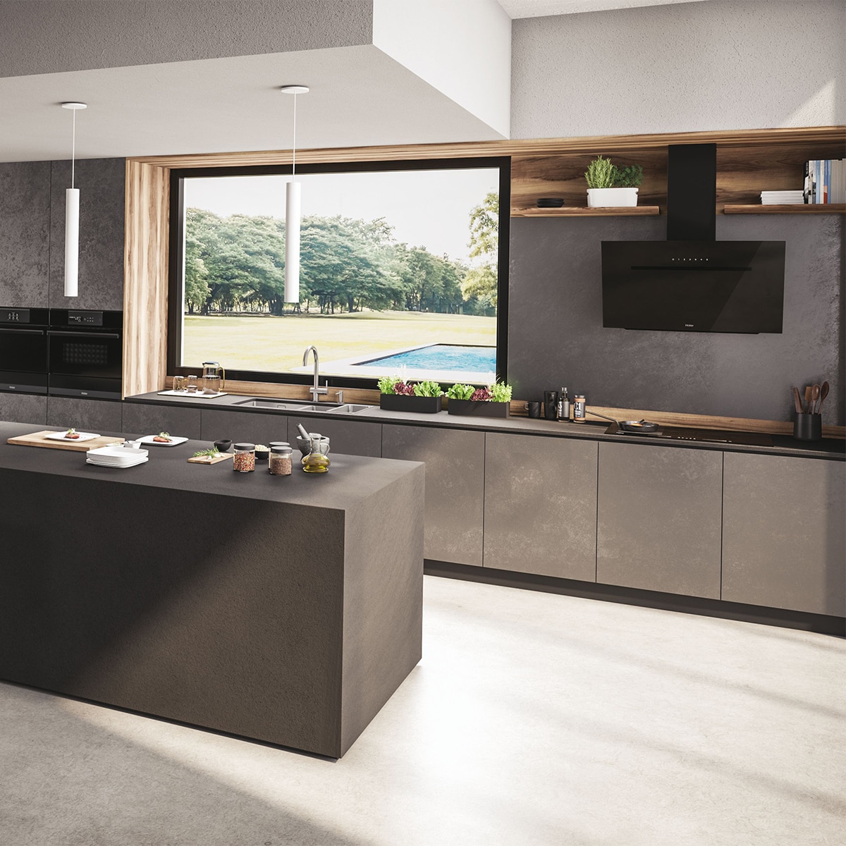 Campana decorativa Haier con 4 velocidades control táctil - HADG9BCS6BVOC Negro-9