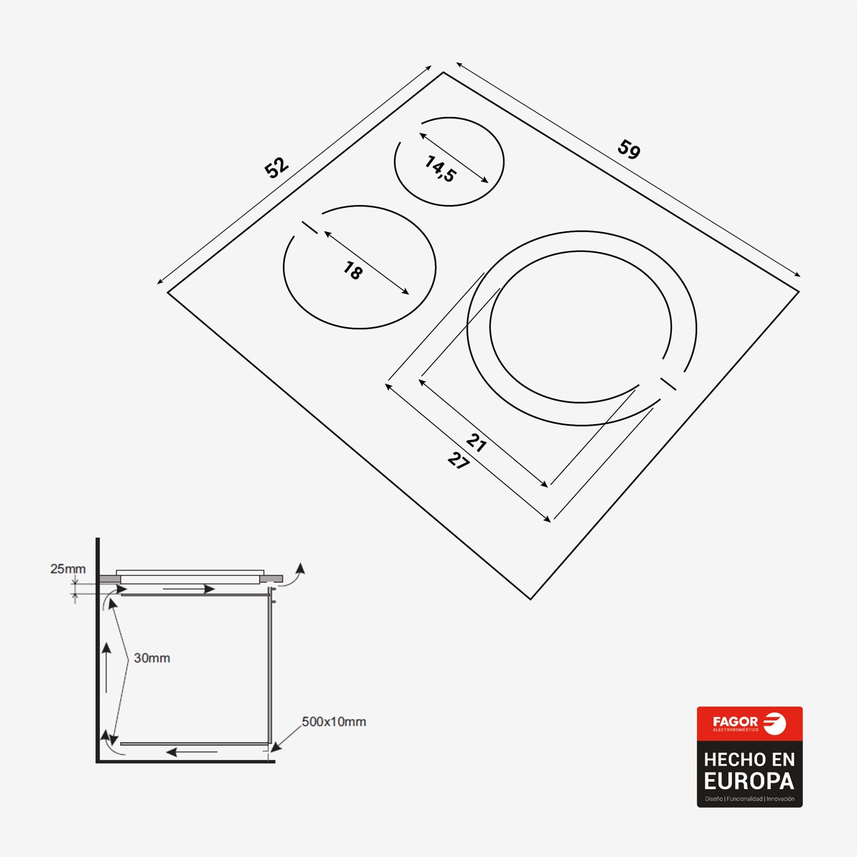 Placa vitrocerámica Fagor zona doble - 3VFT-33AC Negro-2