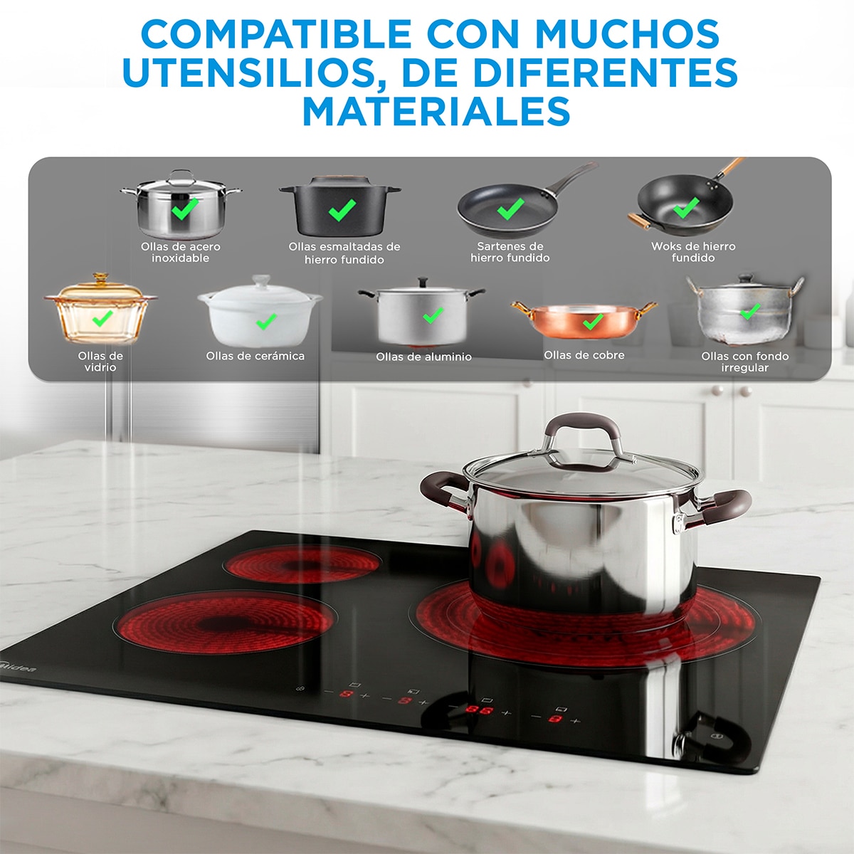 Placa de Vitrocerâmica Midea MCH522T219K0 de 3 Zonas e de 59 cm - Preto Preto-4