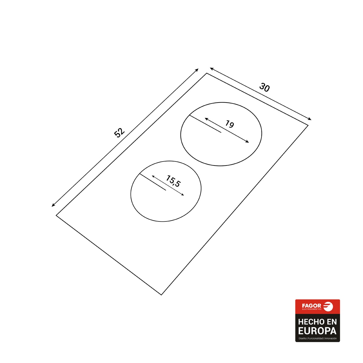 Placa modular vitrocerámica Fagor con 2 zonas Comfort - 4MFT-2AC - Negro Negro-2