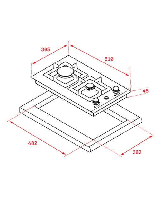 Placa gas Teka 2 quemadores - EFX 30.1 2G AI - Inox Inox-2