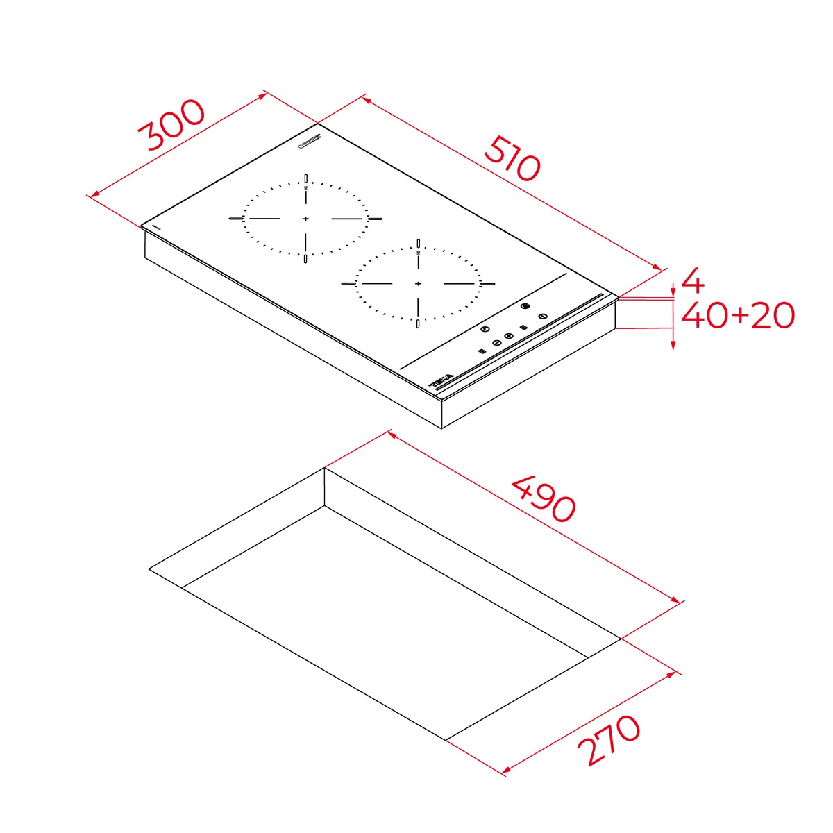 Placa modular vitrocerámica Teka con 2 zonas de cocción - TZC 32000 TTCBK Negro-2