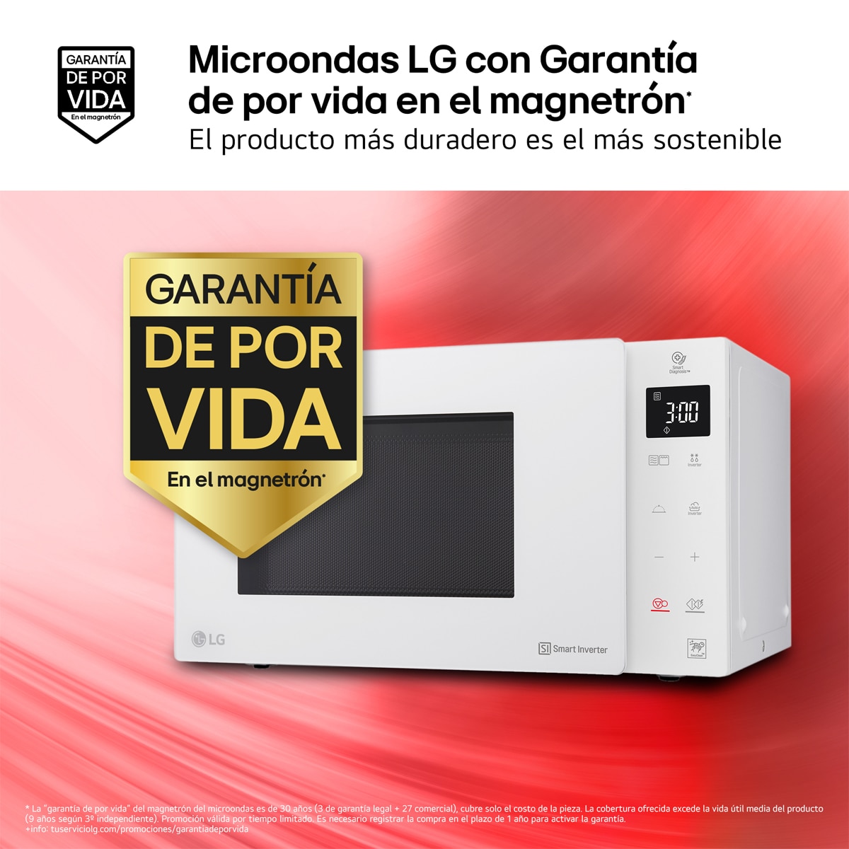 Microondas LG 25 litros, grill, 1.000 w y Smart Inverter - MH6535GDH Blanco-4