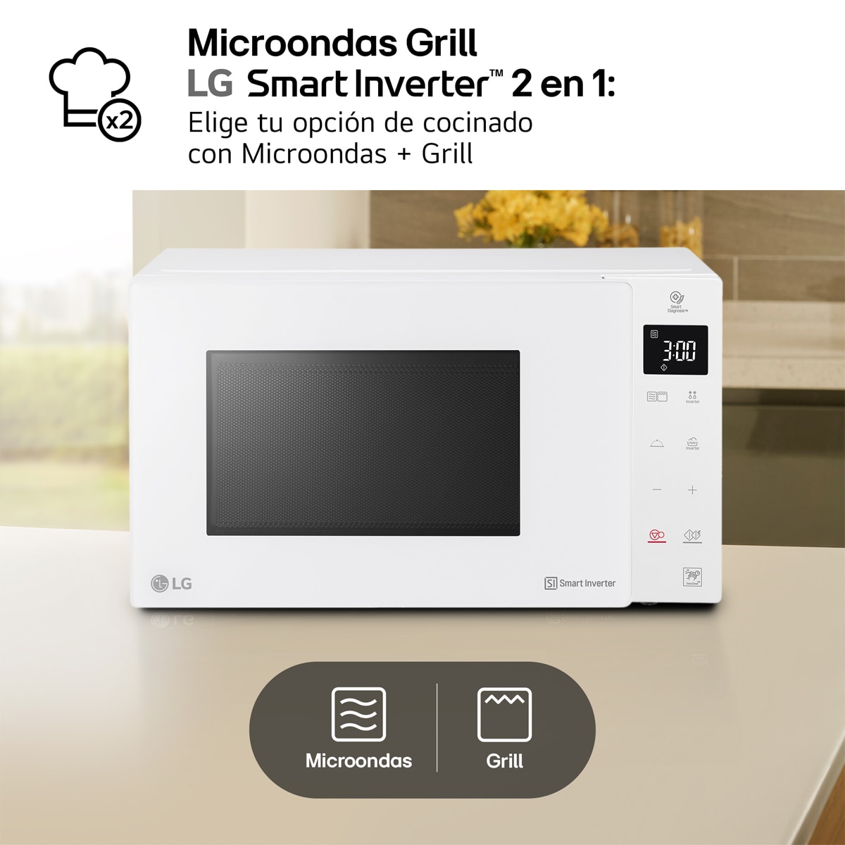 Microondas LG 25 litros, grill, 1.000 w y Smart Inverter - MH6535GDH Blanco-5