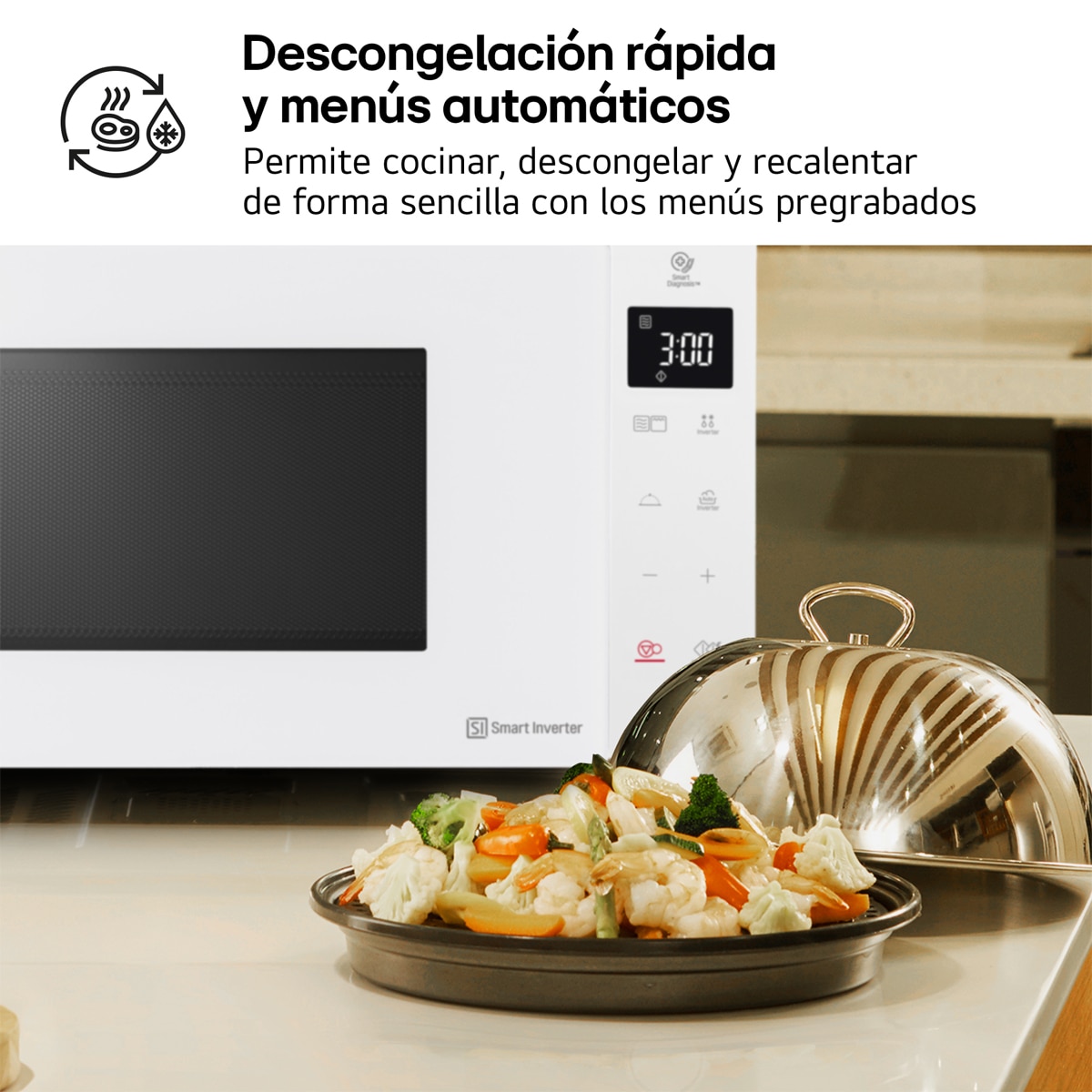 Microondas LG 25 litros, grill, 1.000 w y Smart Inverter - MH6535GDH Blanco-8