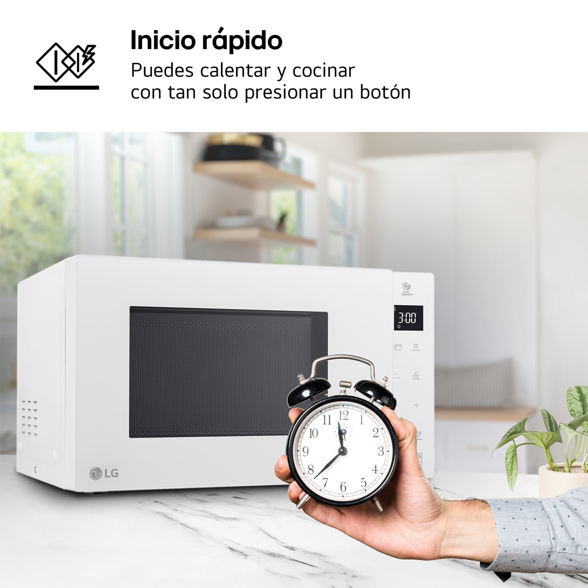 Microondas LG 25 litros, grill, 1.000 w y Smart Inverter - MH6535GDH Blanco-11