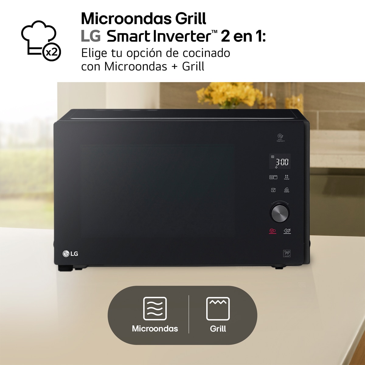 Microondas LG  32 litros, grill, 1.200w y Smart Inverter - MH7265DPS Negro-6