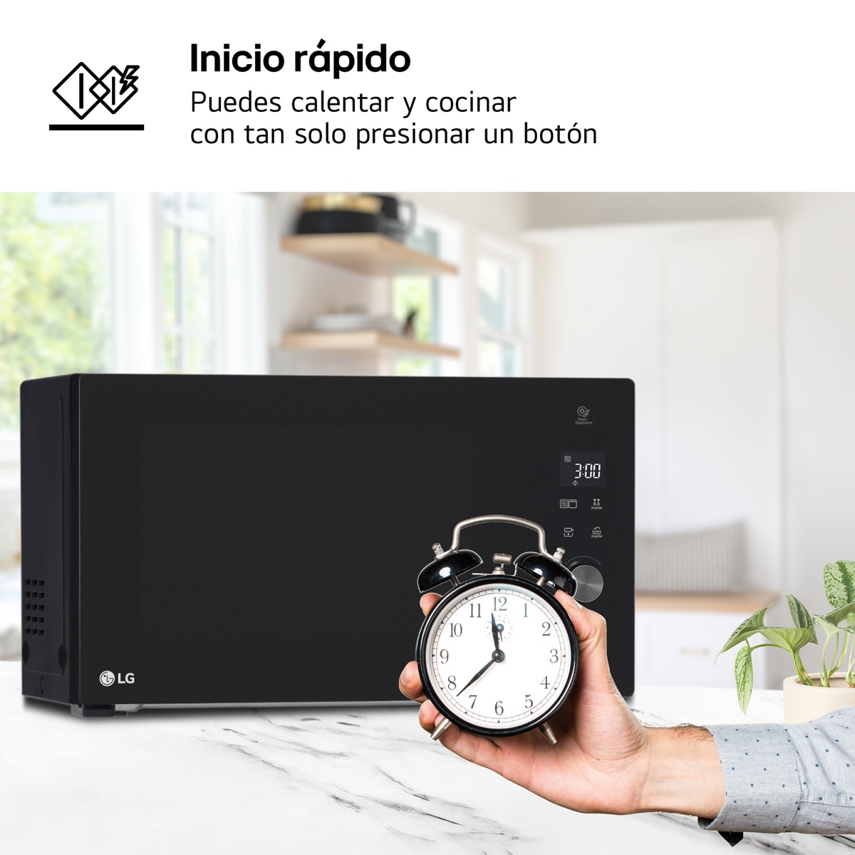 Microondas LG  32 litros, grill, 1.200w y Smart Inverter - MH7265DPS Negro-12