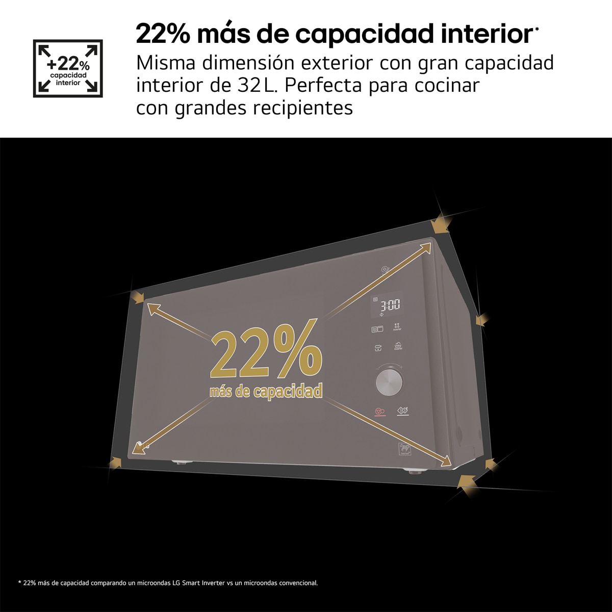 Microondas LG  32 litros, grill, 1.200w y Smart Inverter - MH7265DPS Negro-13