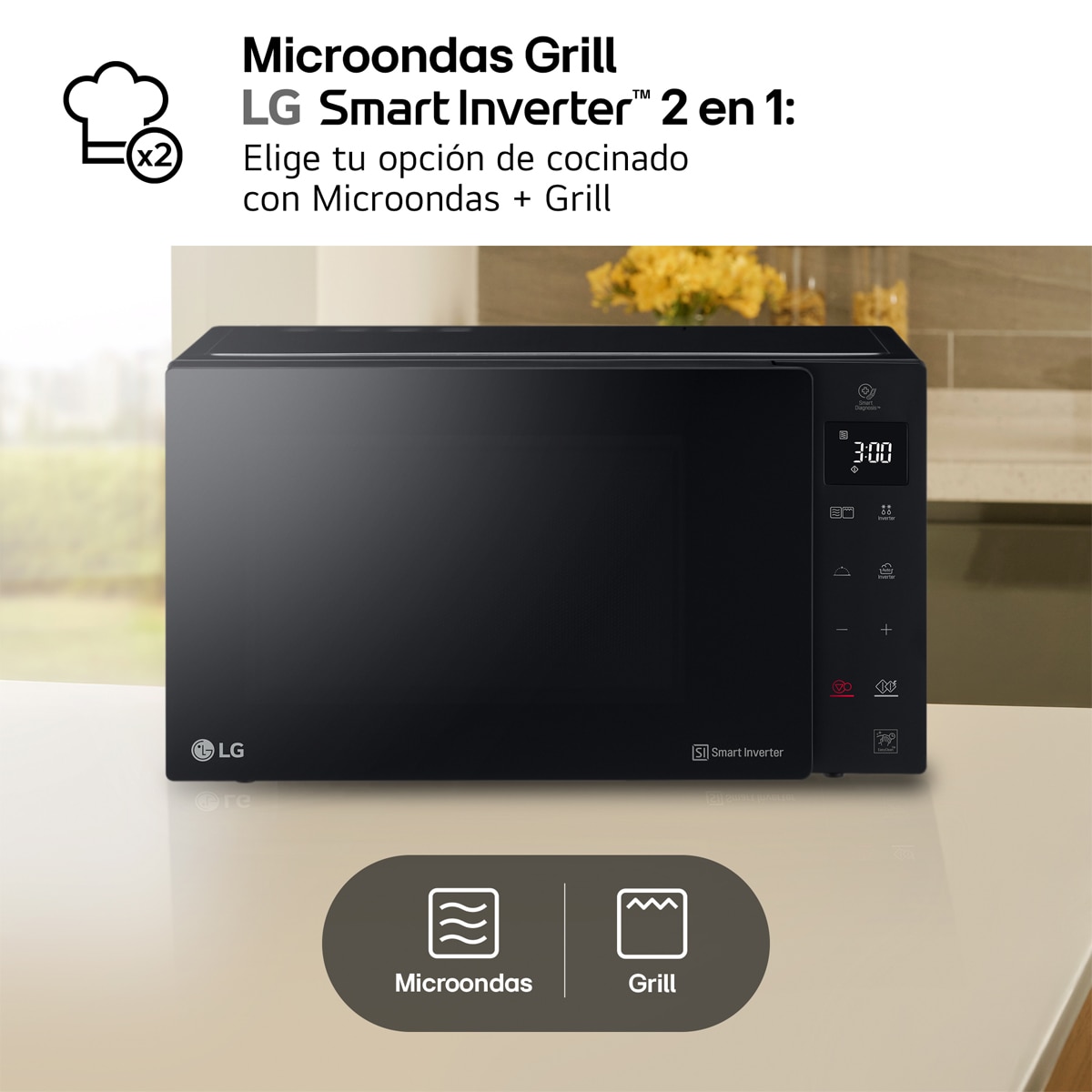Microondas LG 25 litros, grill, 1.000 w y Smart Inverter - MH6535GDS Negro-5