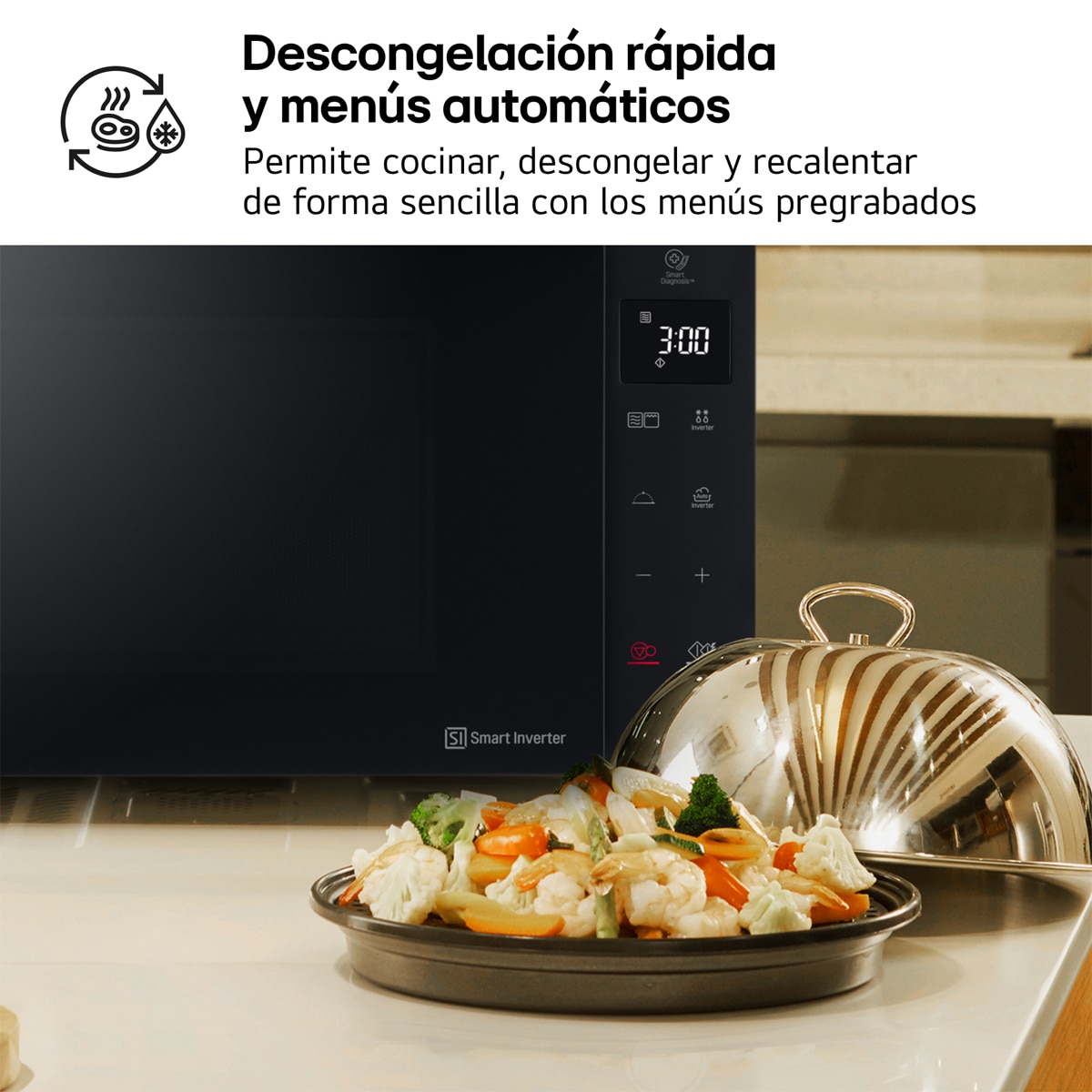 Microondas LG 25 litros, grill, 1.000 w y Smart Inverter - MH6535GDS Negro-8
