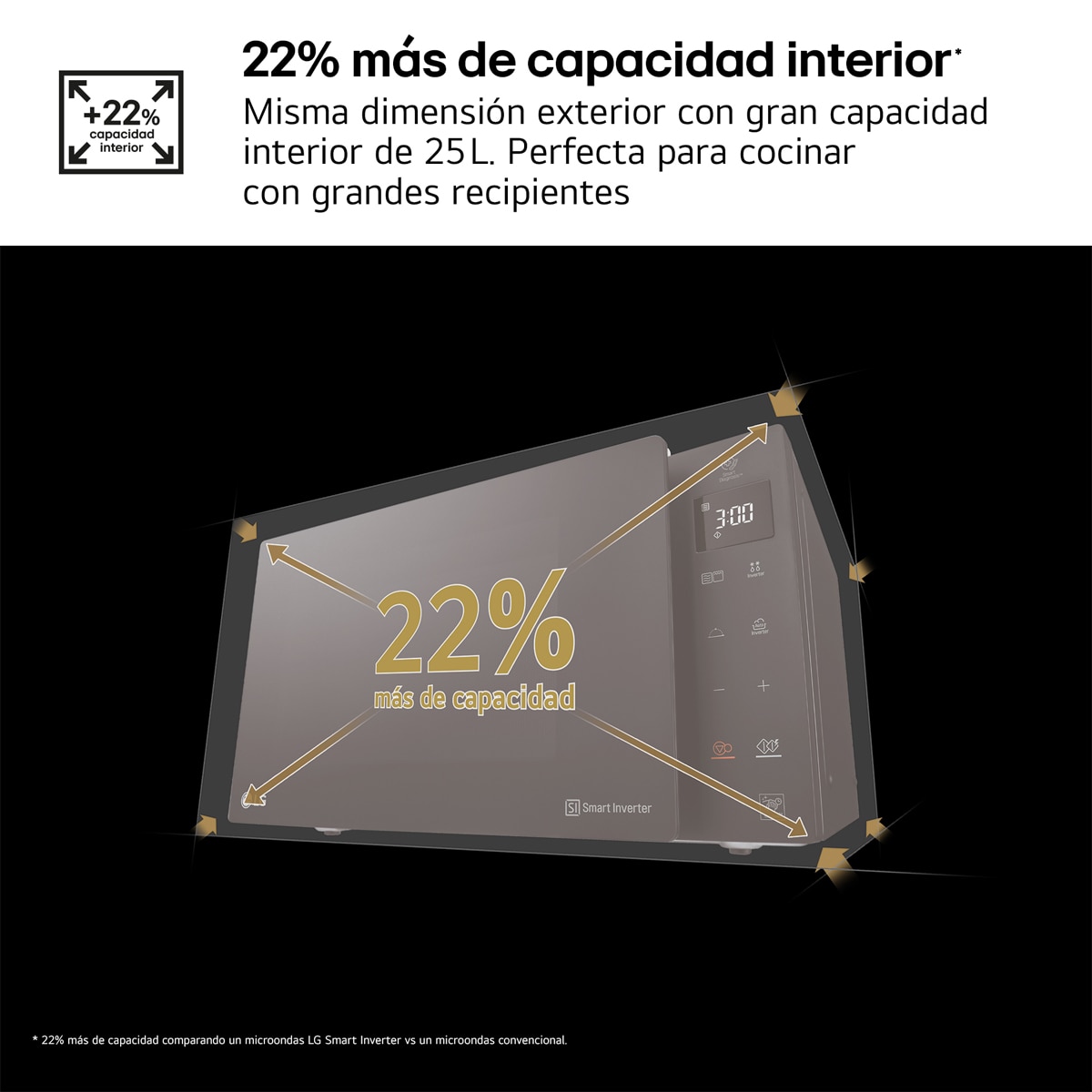 Microondas LG 25 litros, grill, 1.000 w y Smart Inverter - MH6535GDS Negro-12