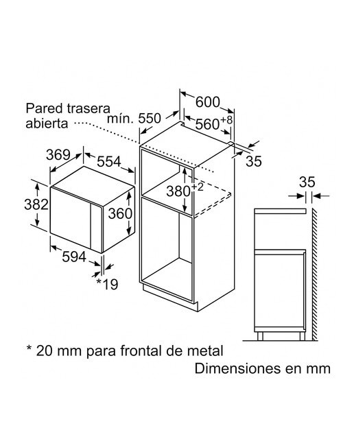 Micro-ondas com Grill Encastrável Balay 3CG5175B2 Serie Cristal e de 25 litros - Branco Vidro preto-6