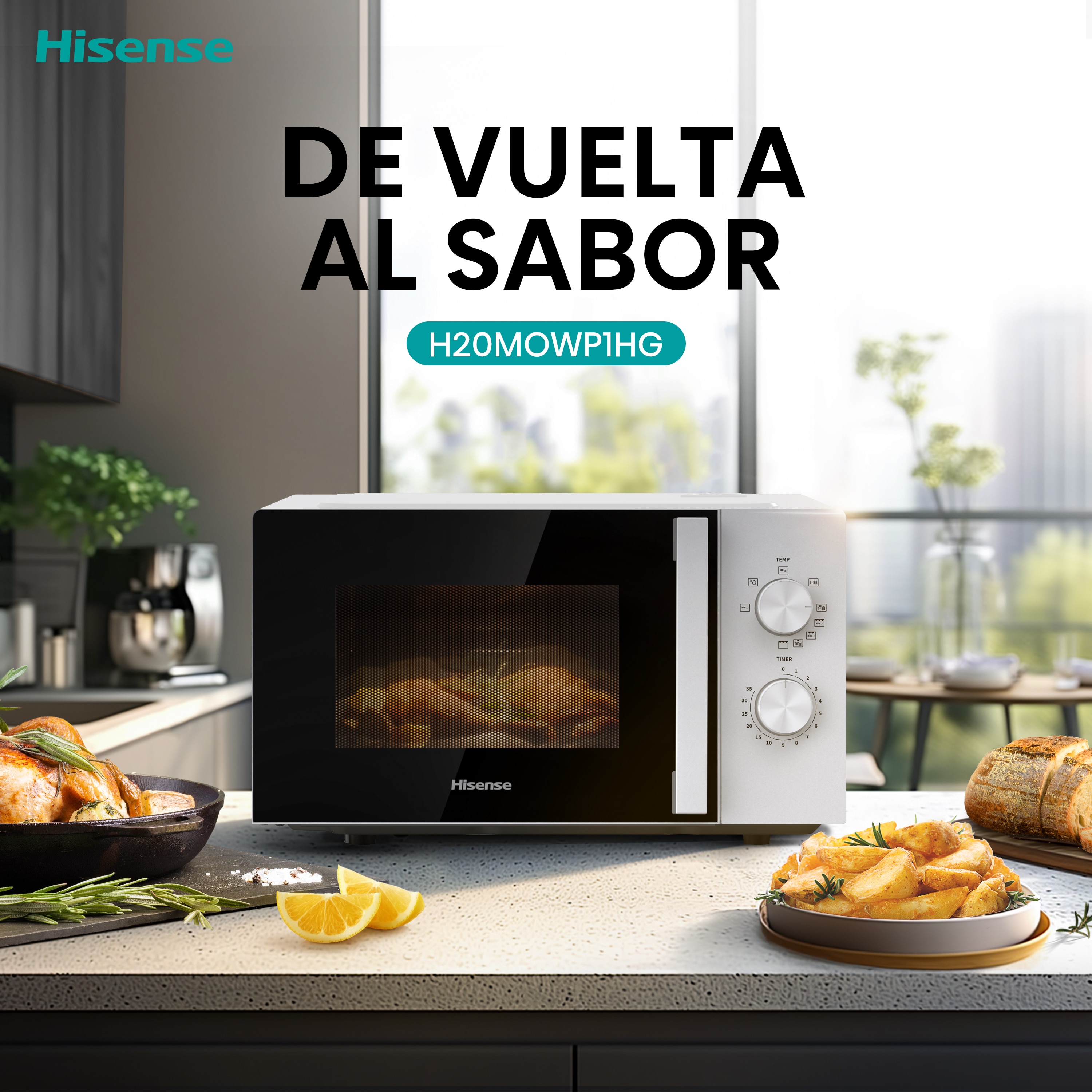 Microondas Hisense con capacidad de 20 litros y con grill - H20MOWP1HG Blanco-7