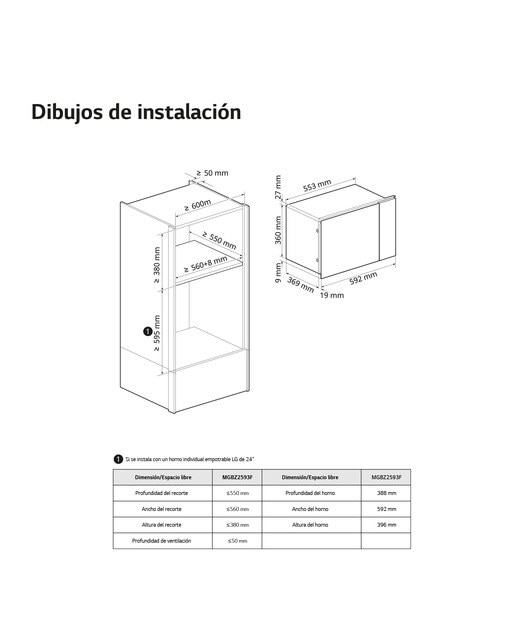 Micro-ondas Encastrável com Grill LG MGBZ2593F de 25 Litros - Preto Vidro preto-15