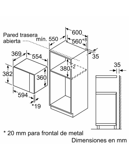 Micro-ondas com Grill Encastrável Siemens iQ500 BE555LMB1 de 25 Litros - Preto Vidro preto-2