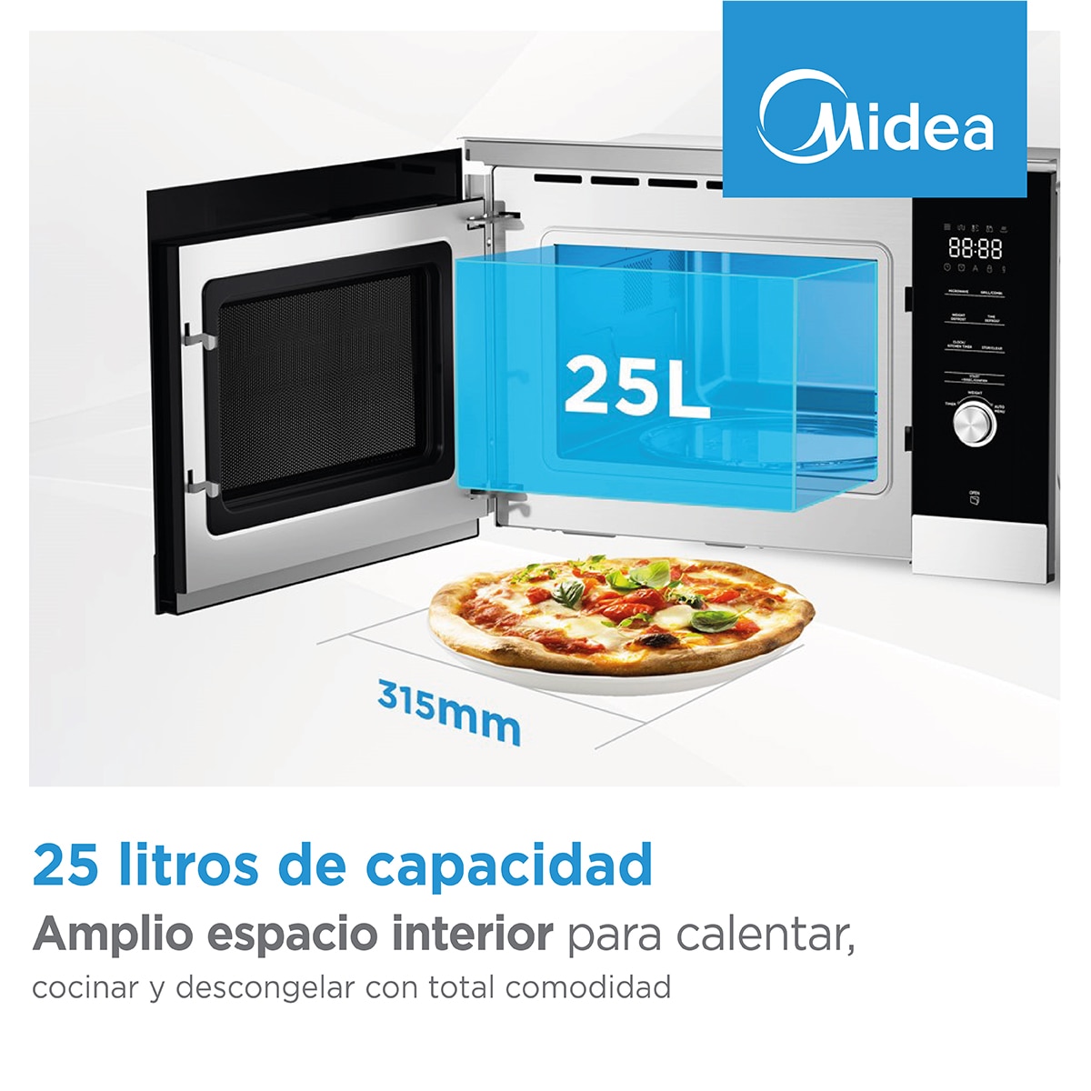 Micro-ondas com Grill Encastrável Midea MBMTG925E-X Inverter e de 25 Litros - Inox e Vidro Preto Branco-3