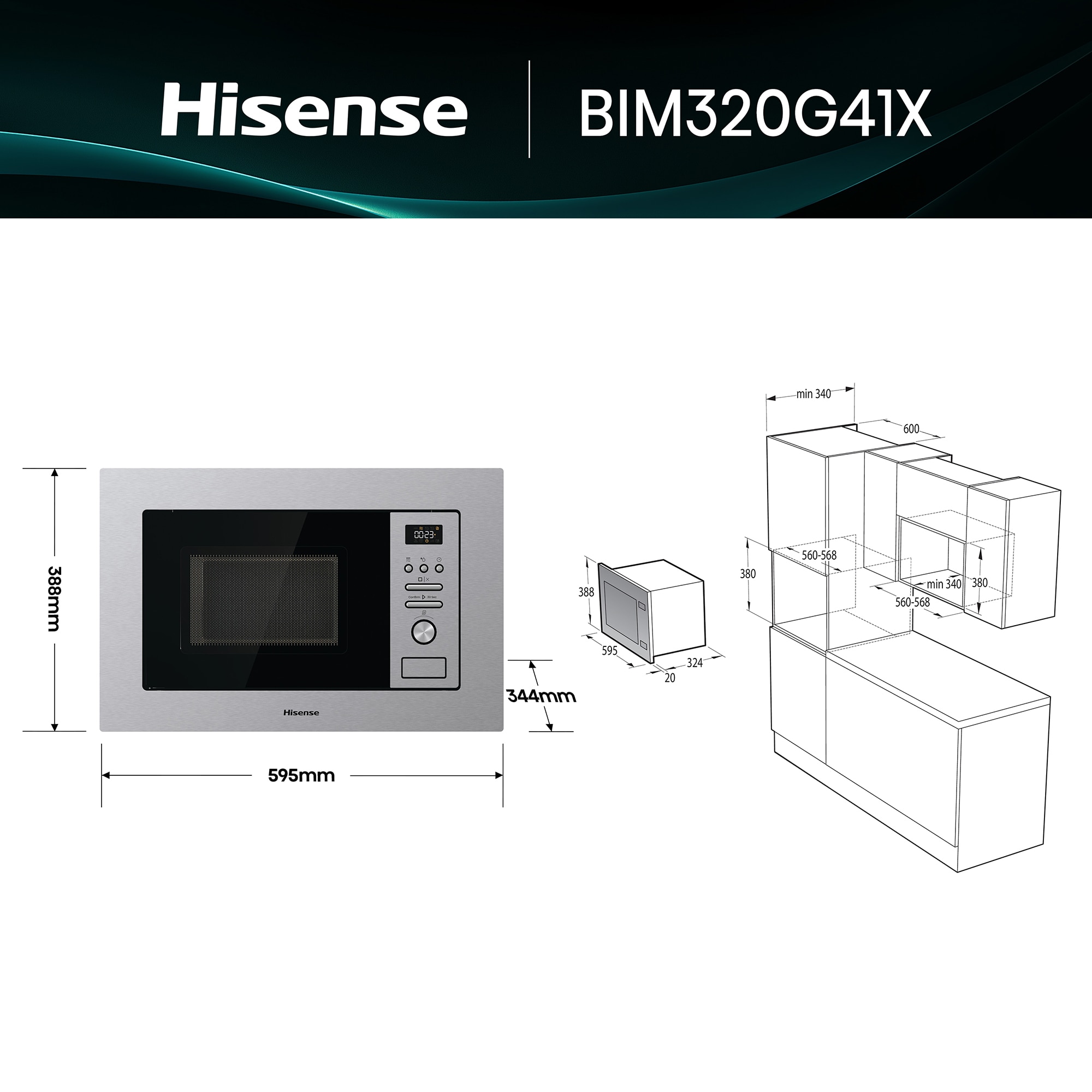 Microondas integrable Hisense 20 litros y grill - BIM320G41X - Inox Inox-3