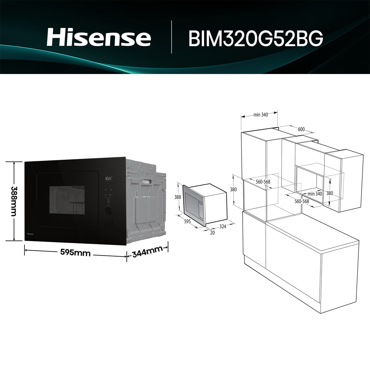 Microondas integrable Hisense 20 litros y grill - BIM320G52BG - Cristal negro Cristal negro-2