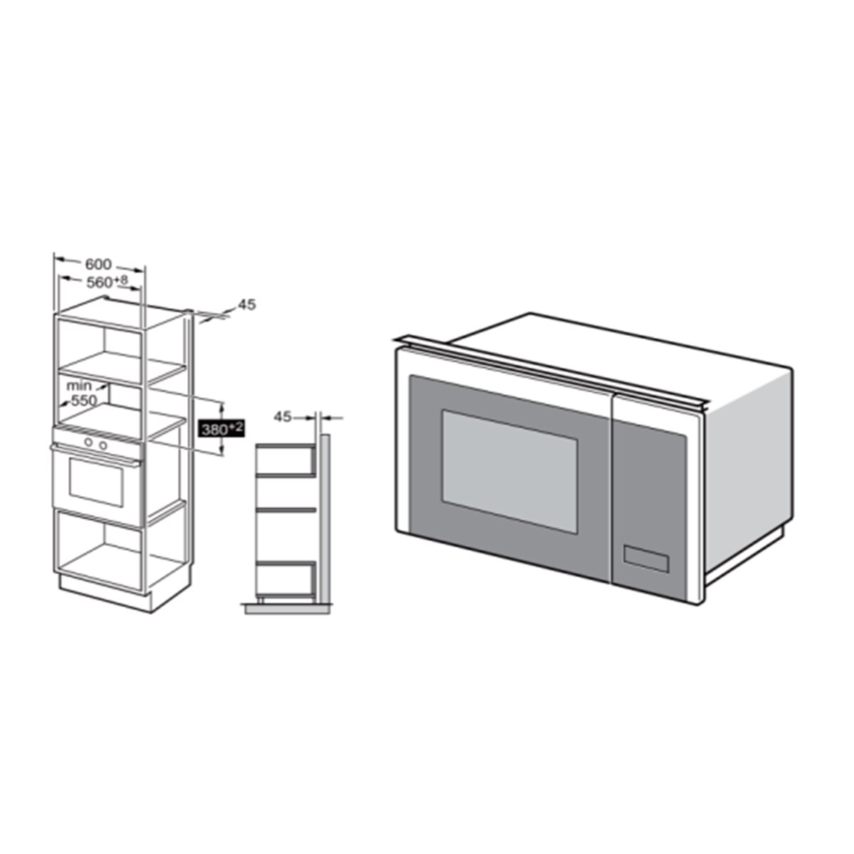 Micro-ondas com Grill Encastrável Midea MEG38KBL, 25 Litros e Tecnologia Inverter Preto-2
