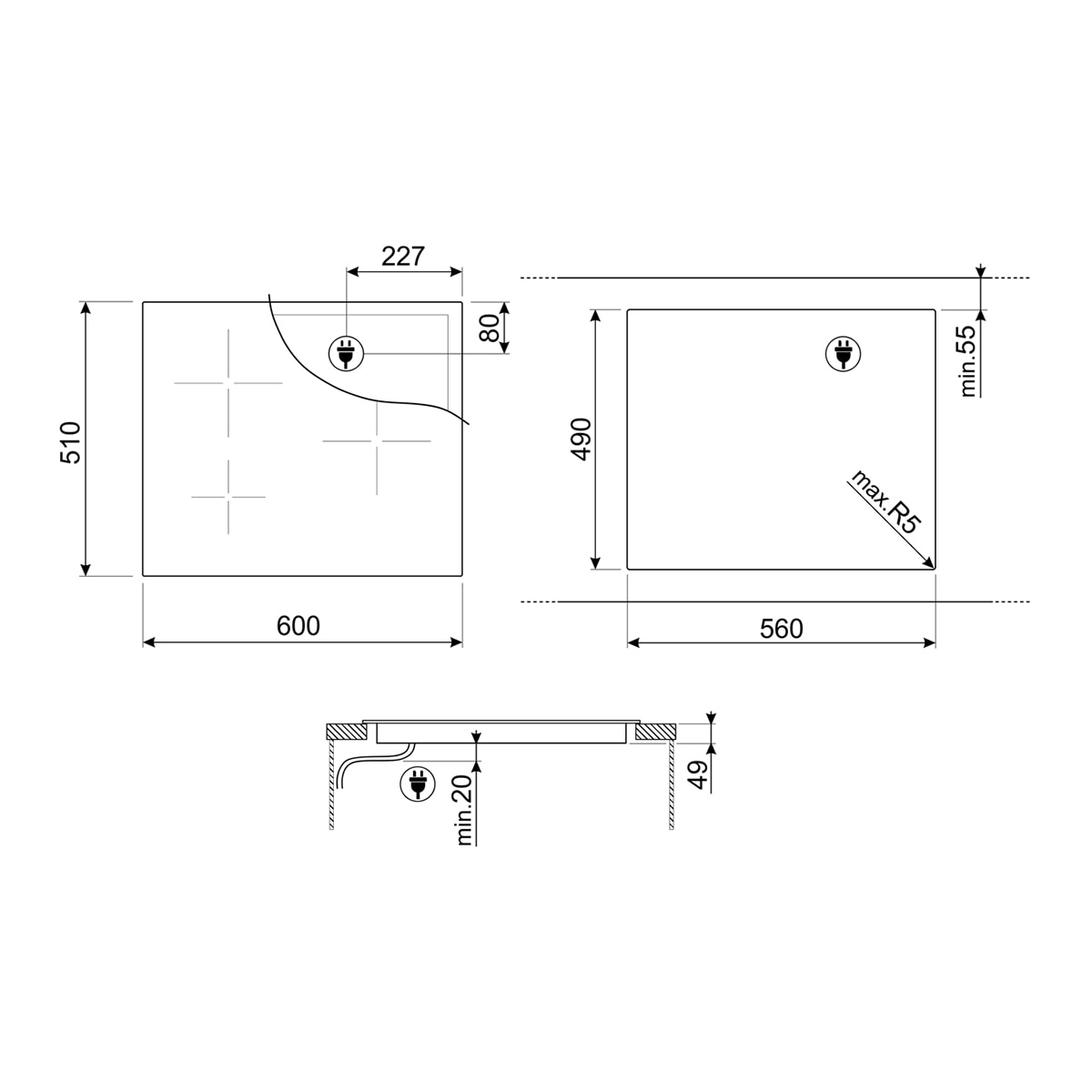Placa de Indução Smeg Universal SI2M7643D de 4 Zonas ou 2 Multizona e de 60 cm - Preto Preto-2