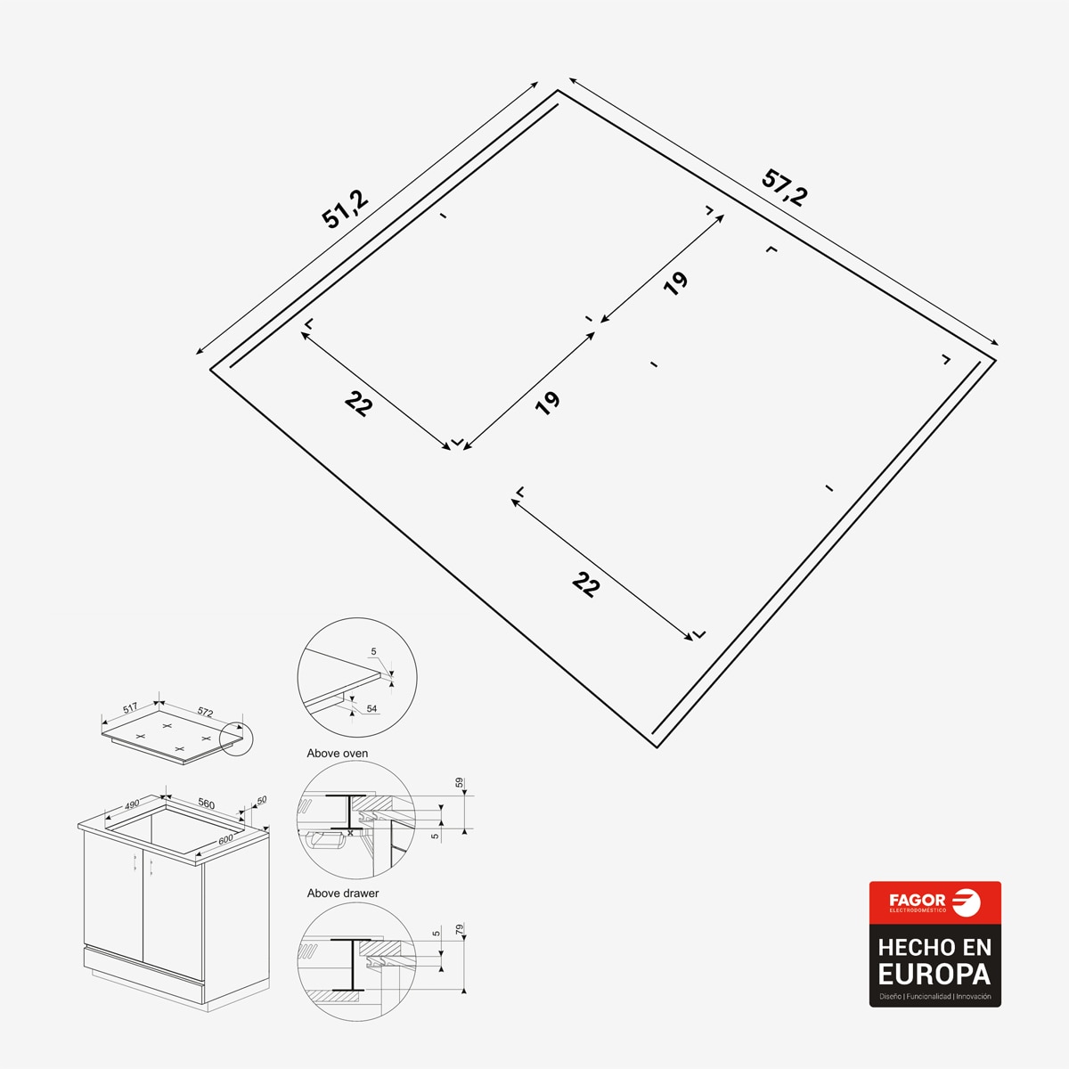 Placa inducción Fagor 4 zonas de cocción - 3IF-ZONE40BL Negro-2