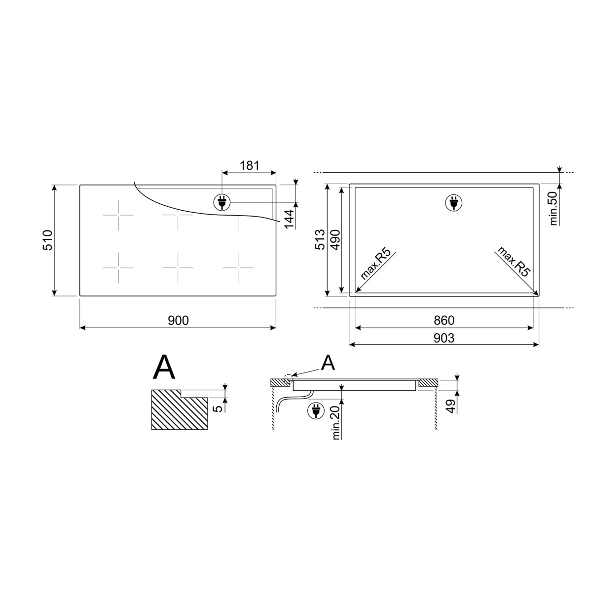 Placa Induccion Smeg 6 zonas - SIM3964D Negro-8