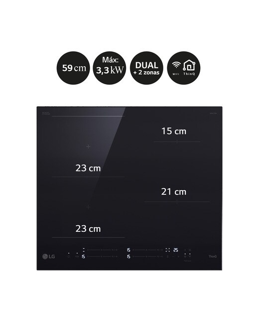 Placa de inducción LG 2 zonas +1 flex, 59 cm - CBIZ2435B Negro-5