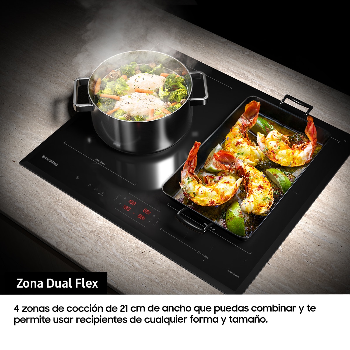 Placa inducción Samsung Zona gigante Dual Flex - NZ64B5066KK/U1 Negro-7