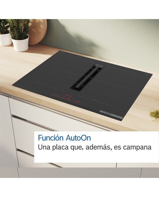 Placa de inducción Bosch con extractor integrado, 2 zonas CombiInducción - PVQ731H26E Negro-6