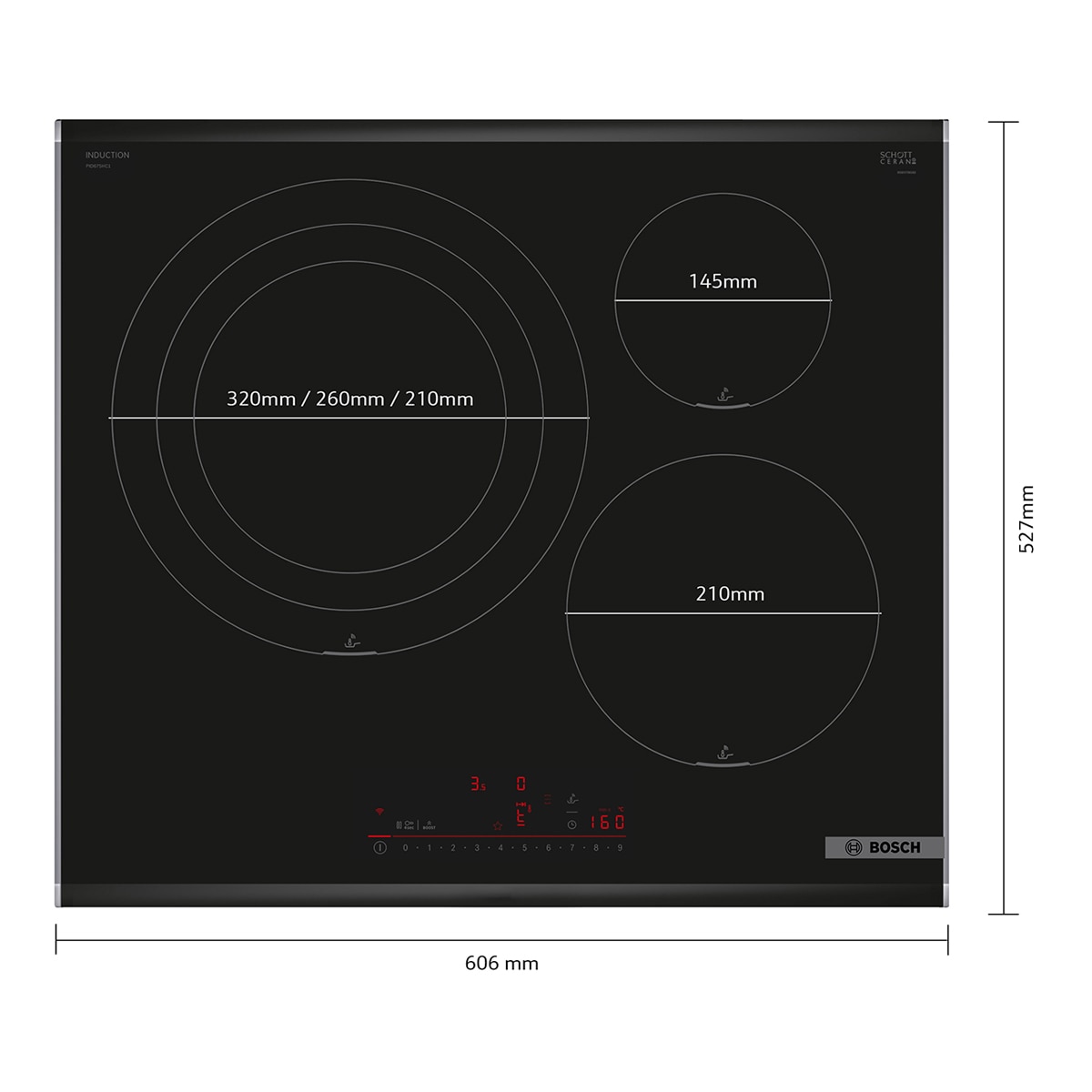 Placa de inducción Bosch con 3 zonas de cocción, sin perfiles - PID675HC1E Negro-2