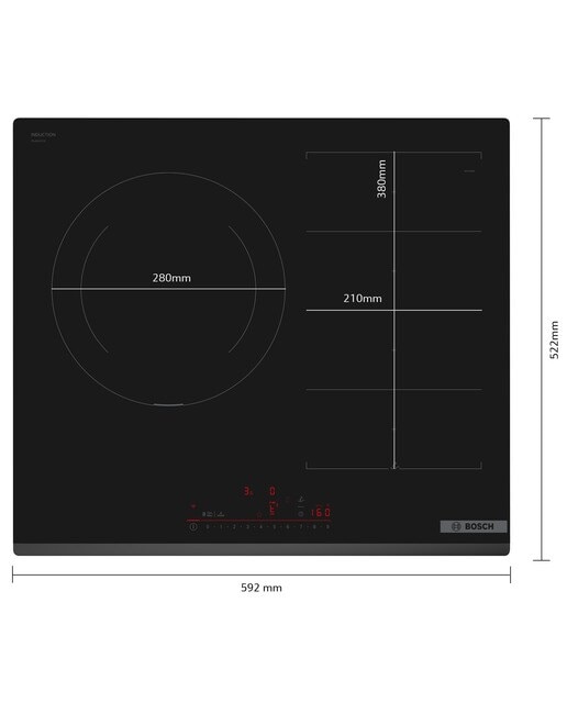Placa de inducción Bosch con 3 zonas de cocción, sin perfiles  - PXJ631HC2E Negro-2