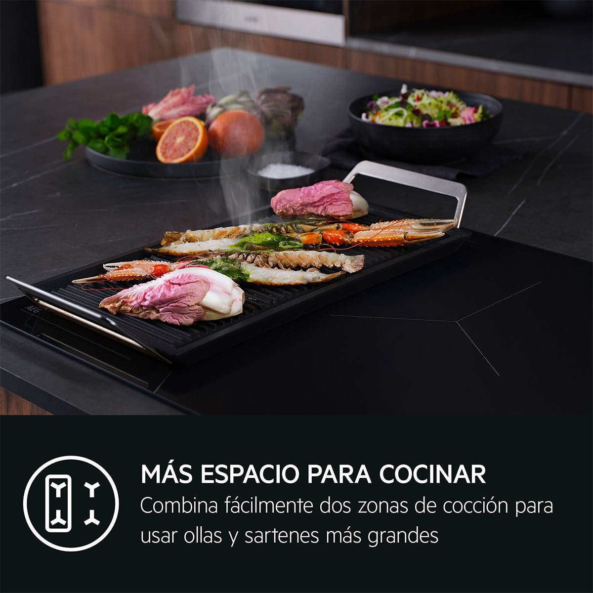 Placa de inducción AEG función puente, 3 zonas de cocción, Saphirmatt - TI63IQ30FZ Negro mate-10