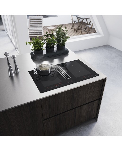 Imagen 2 de Placa inducción Franke con 4 zonas de cocción, con extractor integrado - 3400705227 - Cristal negro Cristal negro