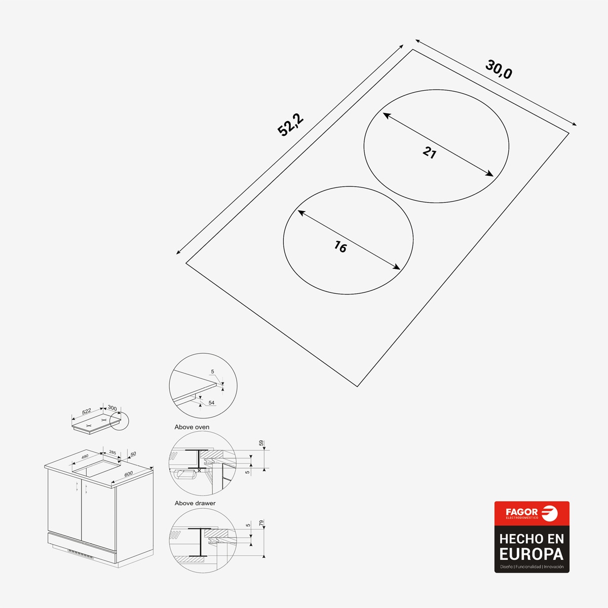 Placa Modular de Indução Fagor 3MI-21AC de 2 Zonas - Preto Preto-2