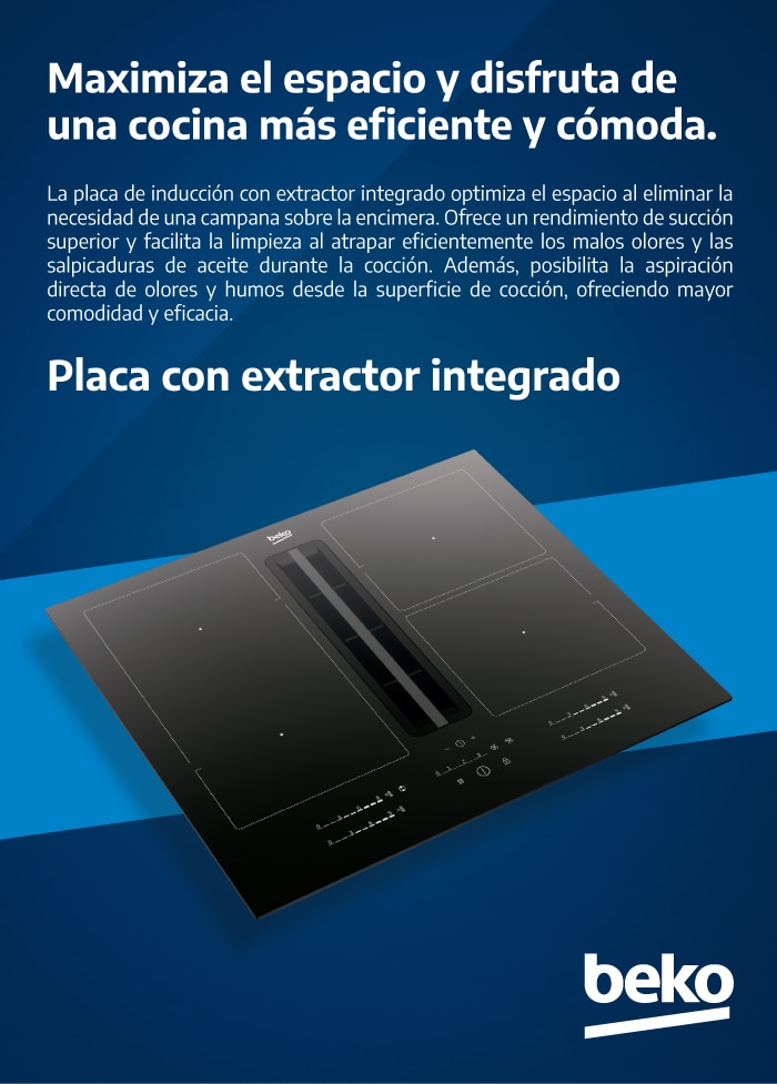 Placa de inducción Beko con 4 zonas de cocción, con extractor integrado - HIXI 64700 UF - Negro Negro-6