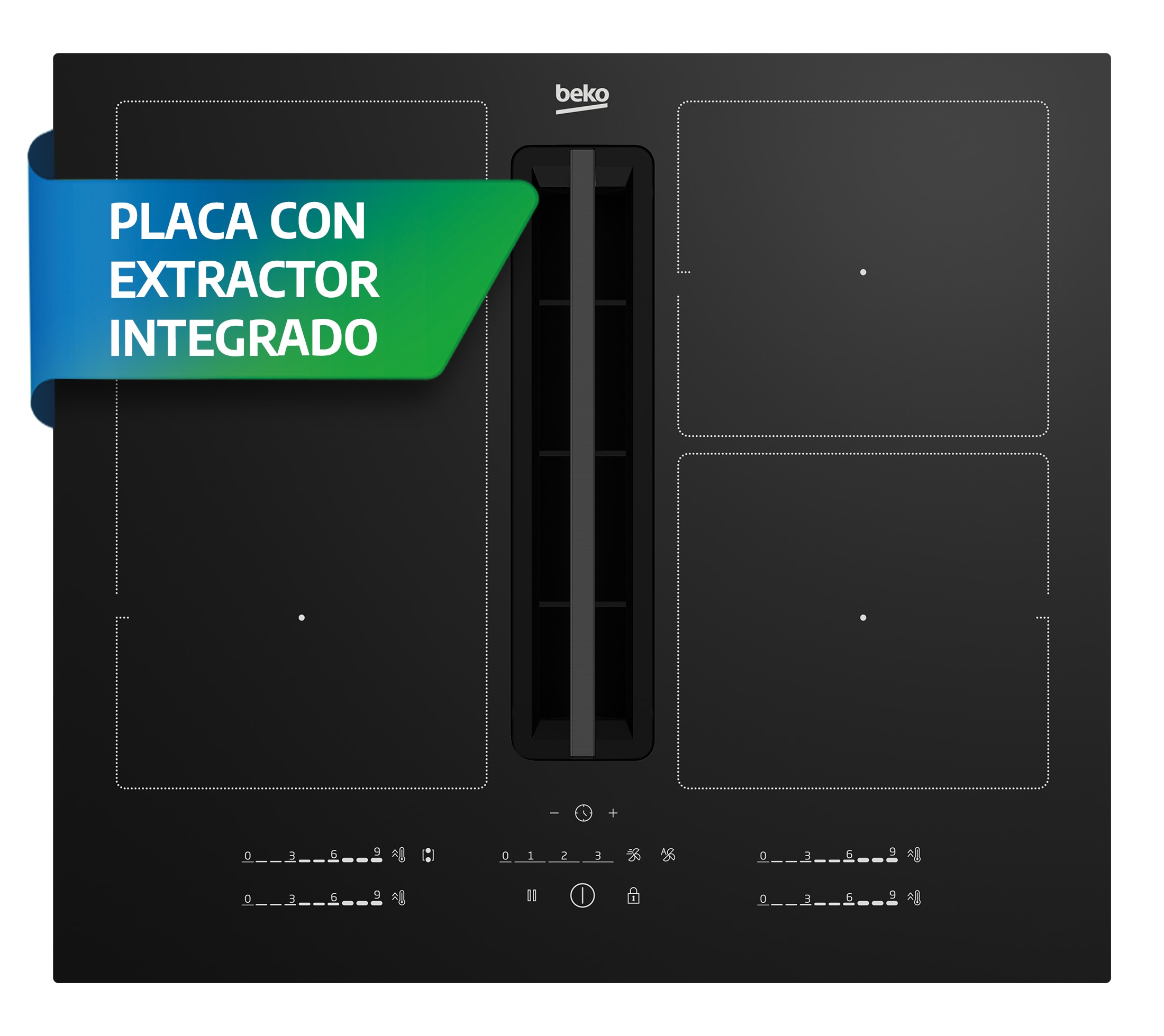 Placa de inducción Beko con 4 zonas de cocción, con extractor integrado - HIXI 64700 UF - Negro Negro-8