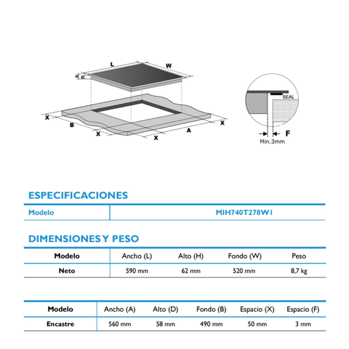 Placa de Indução Midea MIH740T278W1 de 3 Zonas e de 59 cm - Branco Cristal branco-2