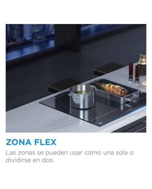 Placa inducción Midea con 3 zonas de cocción, Zona Gigante - MIH740T279K0 Cristal negro-6