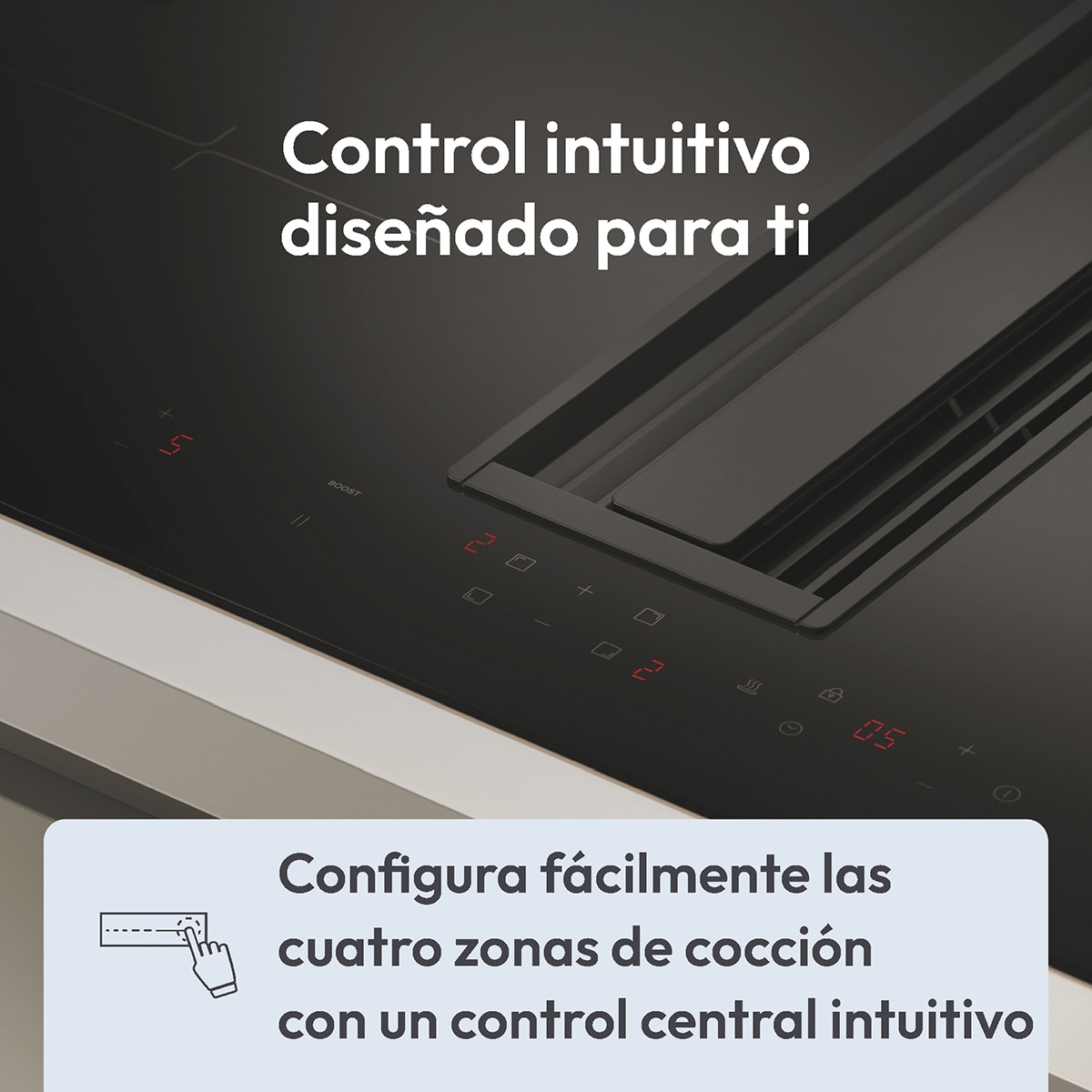 Placa de Inducción Candy con extractor integrado, 4 Zonas de Cocción, Cook - CIH8I4CF Negro-12