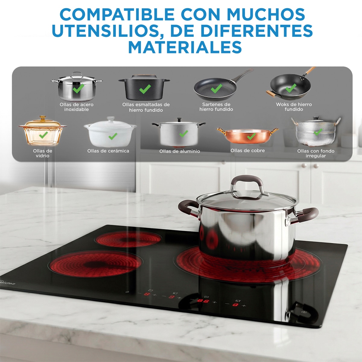 Placa Vitroceramica MIDEA con 3 zonas de cocción - MCH520T239K0 - Negro Negro-4