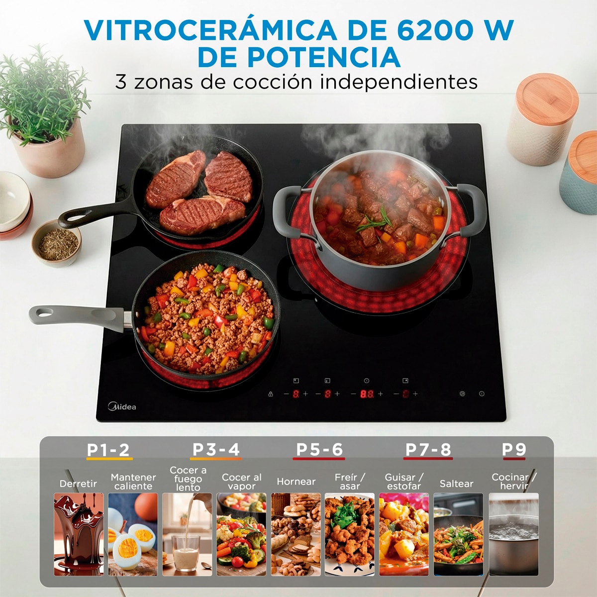 Placa Vitroceramica MIDEA con 3 zonas de cocción - MCH520T239K0 - Negro Negro-5