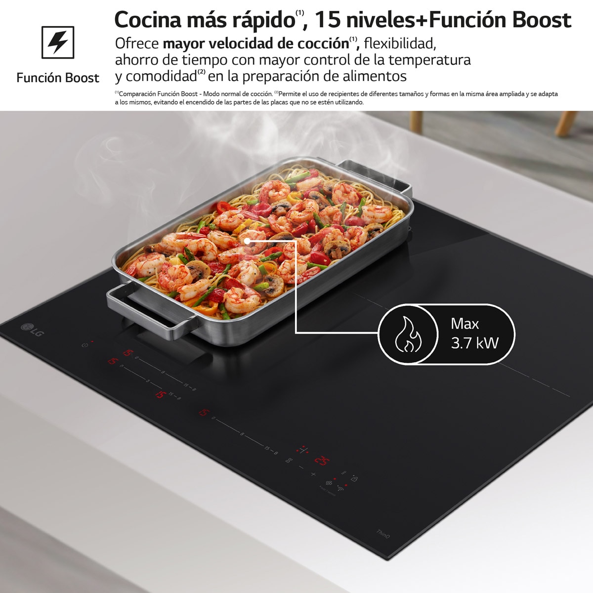 Placa de inducción LG con 2 zonas y 1 gigante 32 cm, 59 cm - CI5Z2421BN Cristal negro-5