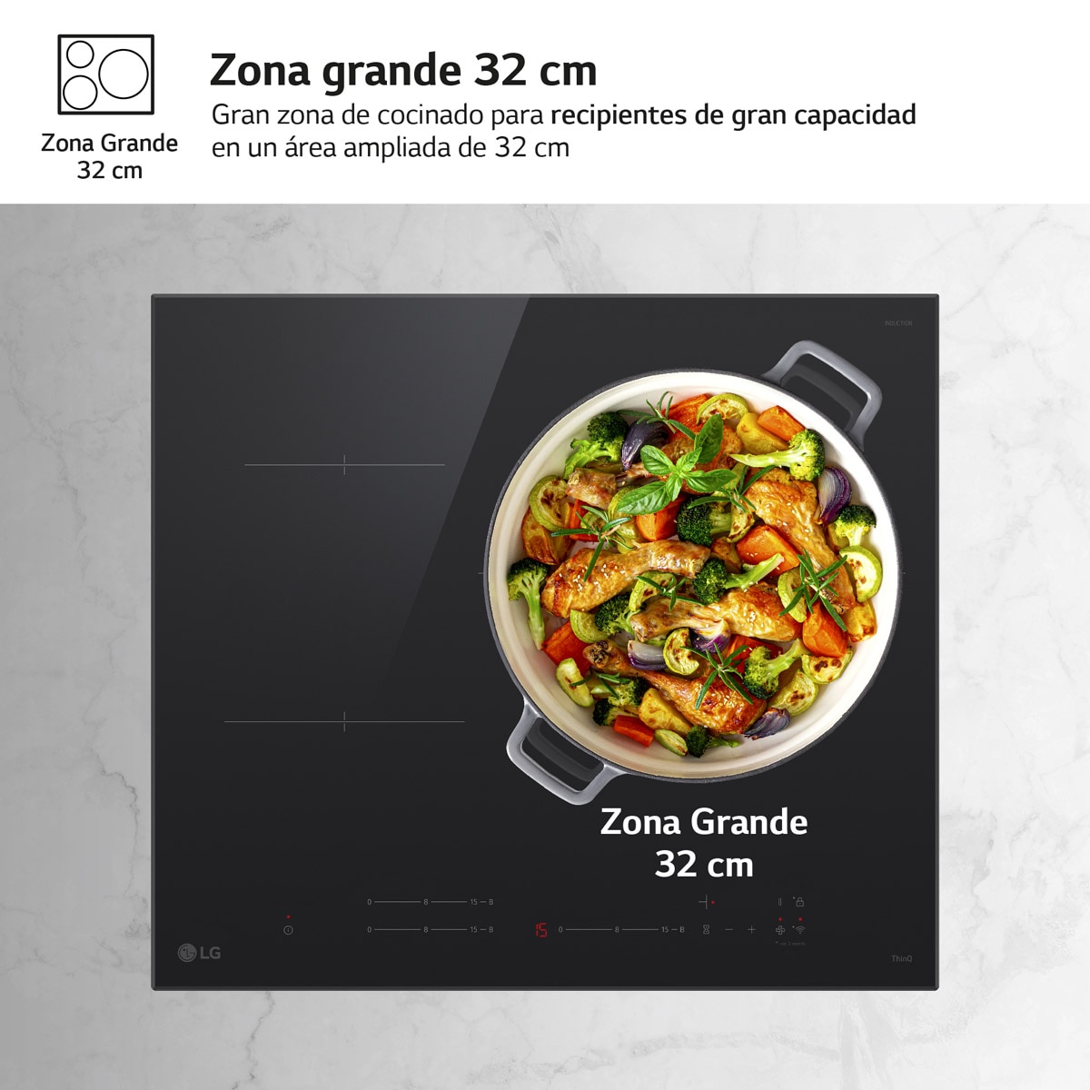 Placa de inducción LG con 2 zonas y 1 gigante 32 cm, 59 cm - CI5Z2421BN Cristal negro-6