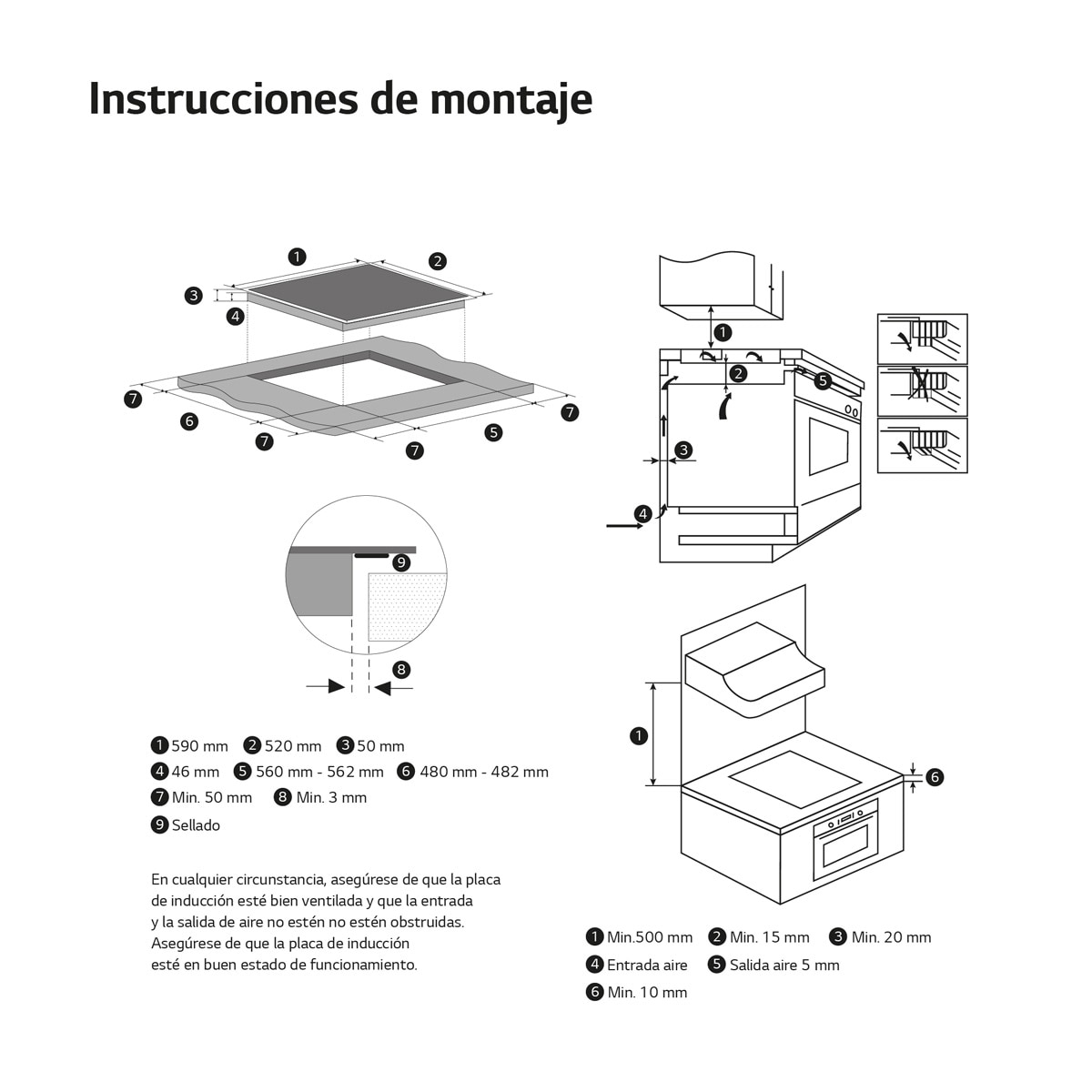 Placa de inducción LG con 2 zonas y 1 gigante 32 cm, 59 cm - CI5Z2421BN Cristal negro-10