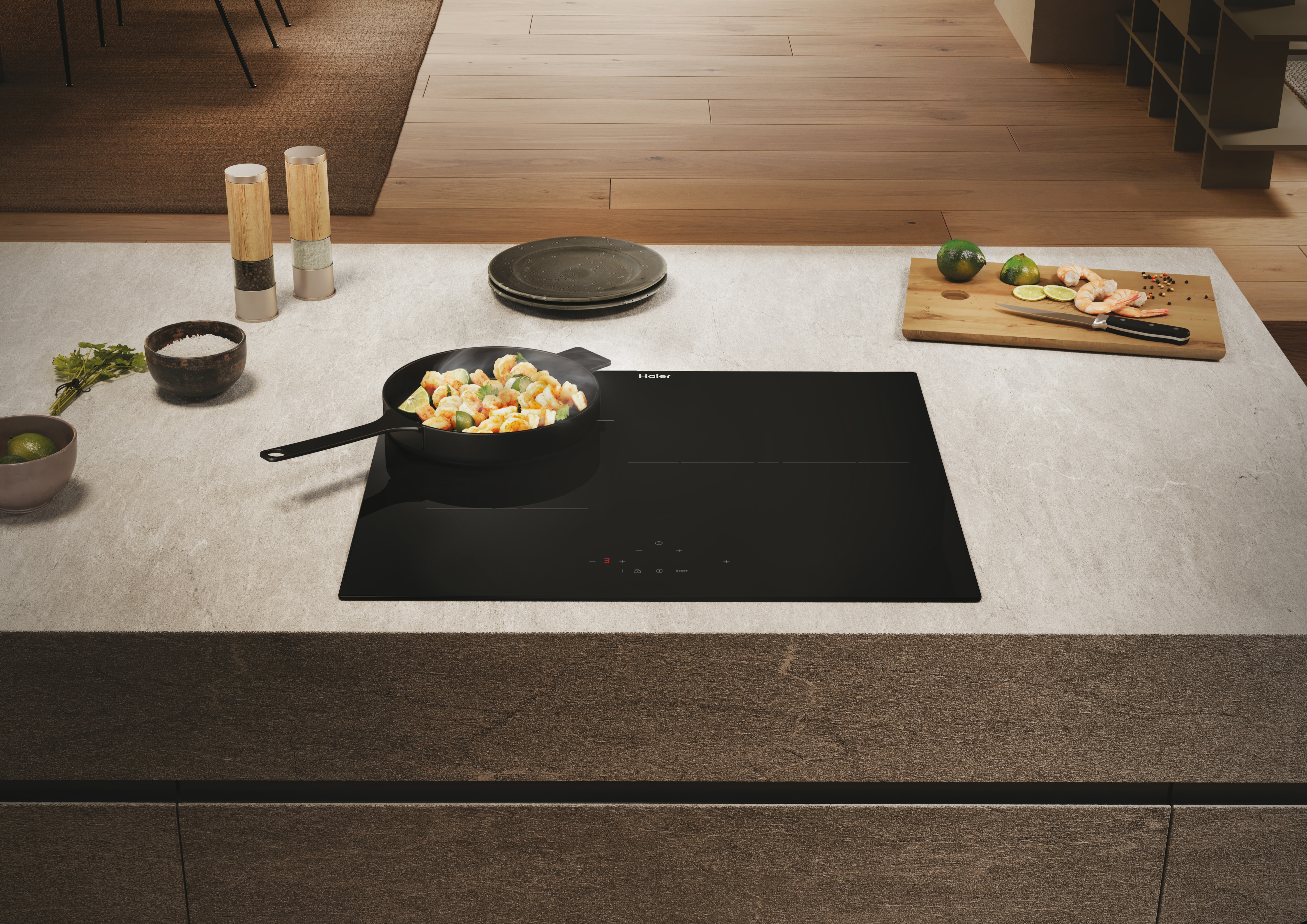 Placa de inducción Haier, 3 zonas con paellero de 29 cm, 9 niveles de potencia - HAI633CD/E1 Negro-4