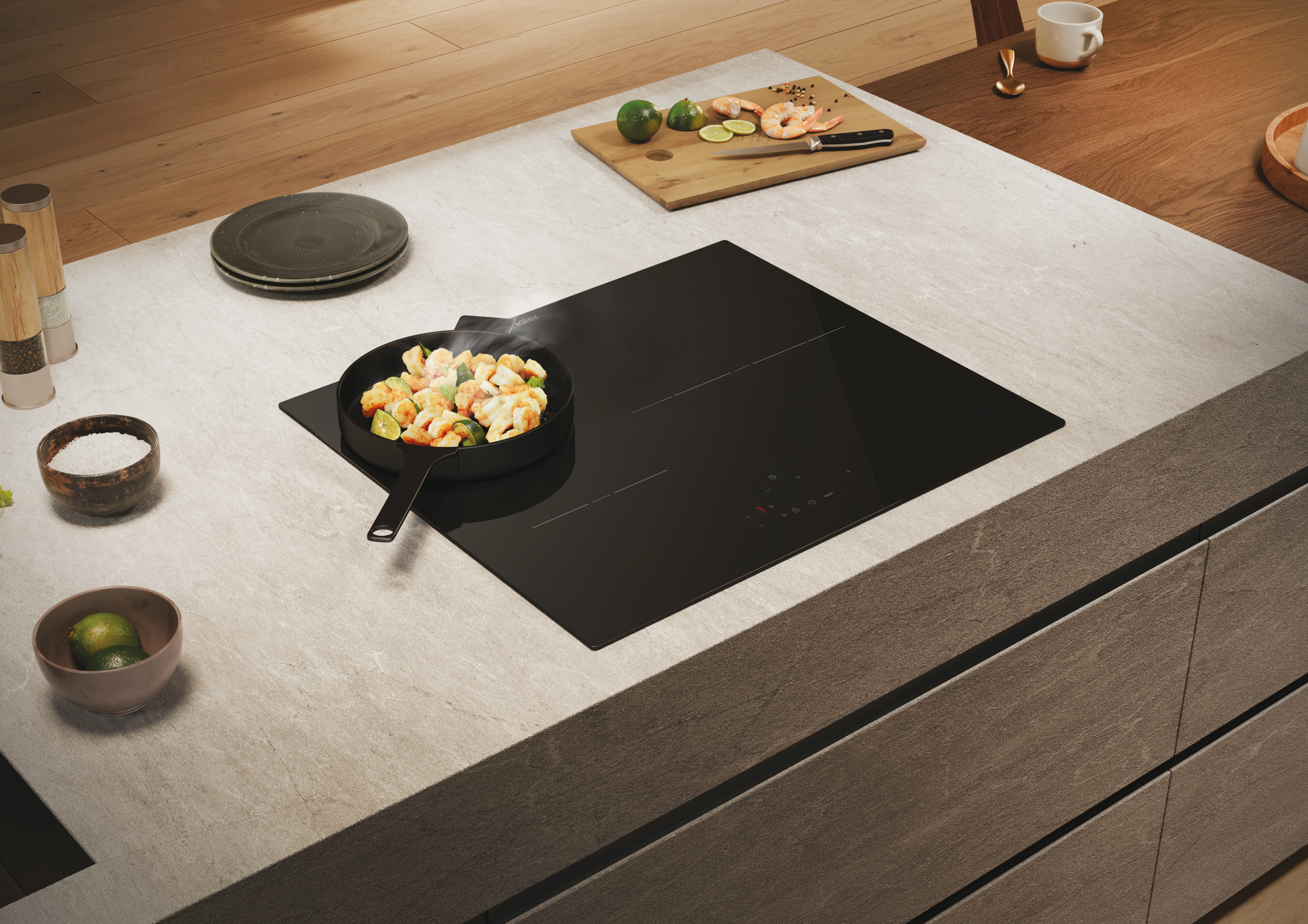 Placa de inducción Haier, 3 zonas con paellero de 29 cm, 9 niveles de potencia - HAI633CD/E1 Negro-5