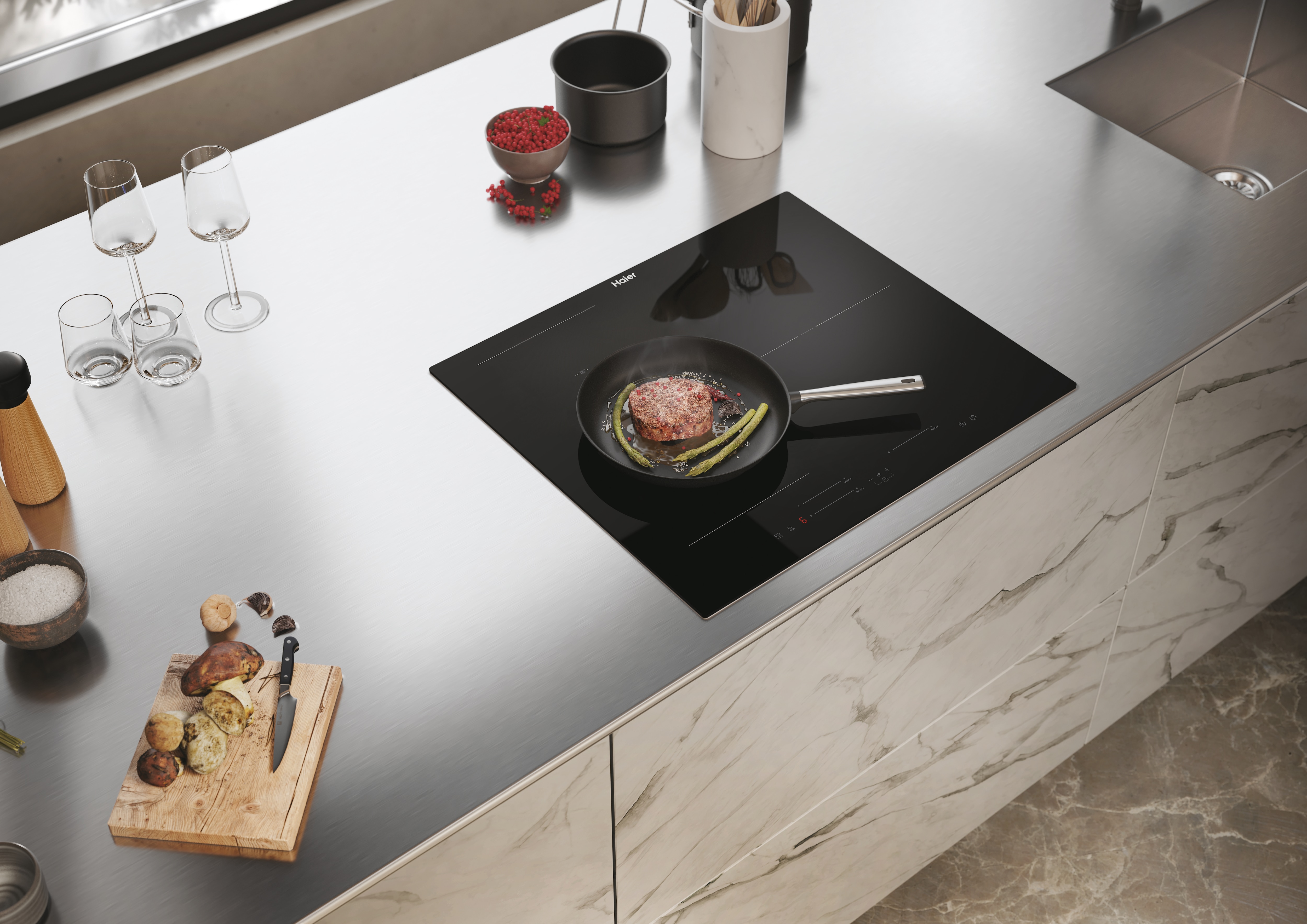 Placa de inducción Haier, 3 zonas + Zona Flex, 9 niveles de potencia - HAIS63MC/G3 Negro-5