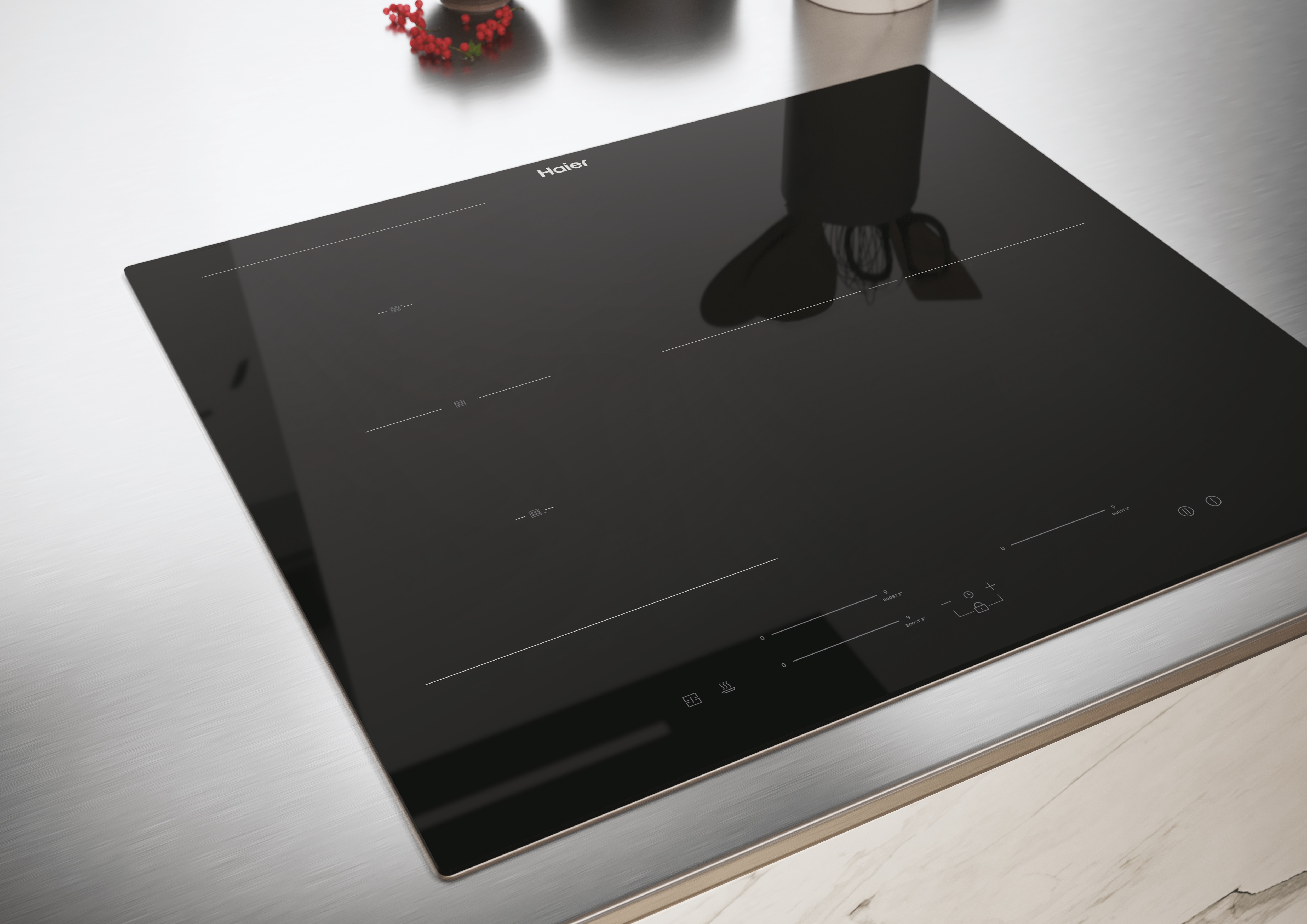 Placa de inducción Haier, 3 zonas + Zona Flex, 9 niveles de potencia - HAIS63MC/G3 Negro-6